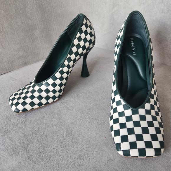 Gianni Bini Shoes - Gianni Bini Pumps 6 Green Leather Colton Intrecciato Check Square Toe New $100